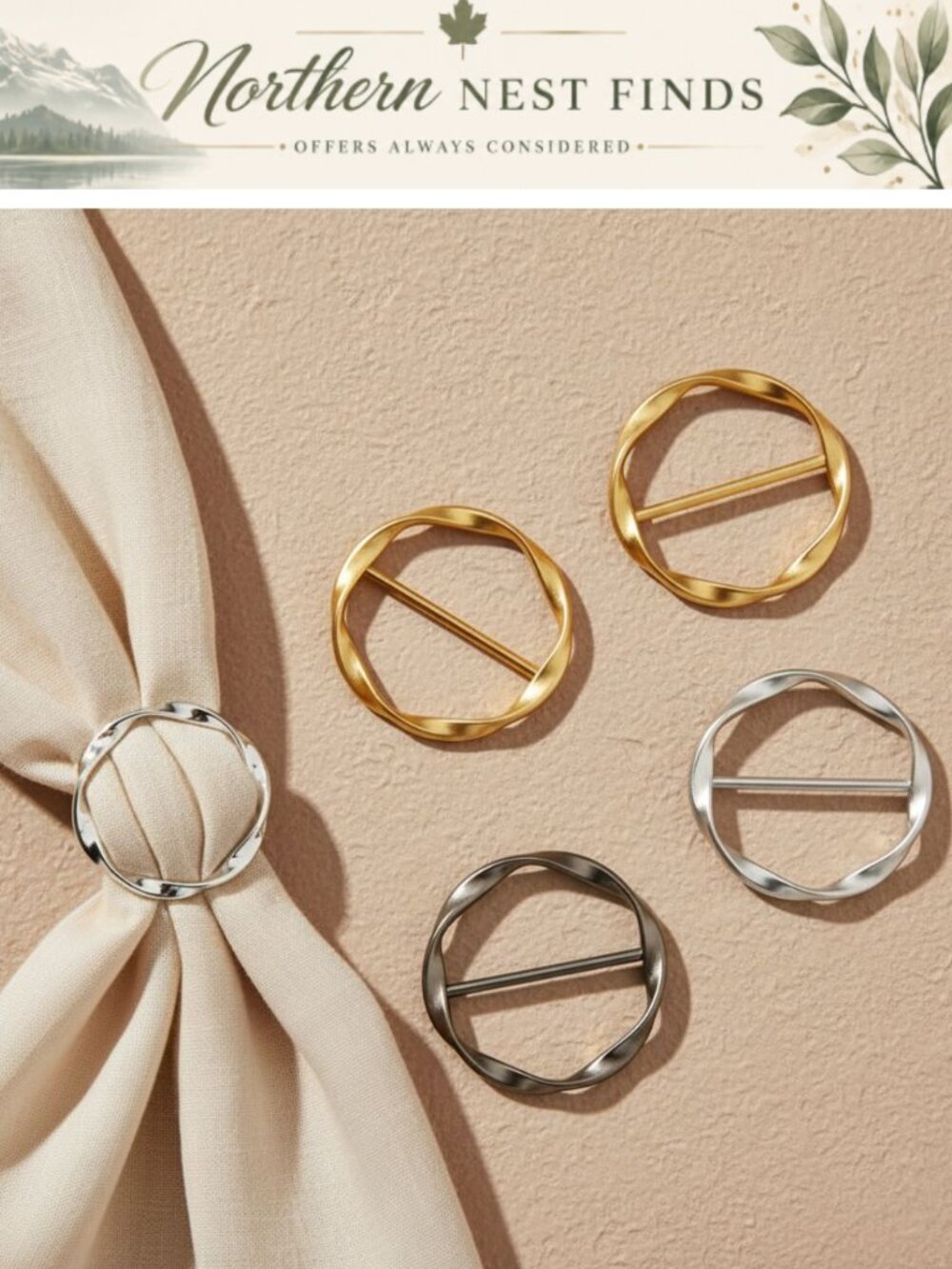 5PCS Alloy Scarf Ring Clip Shirt Tie Clips for Women Modern Fashion Circle